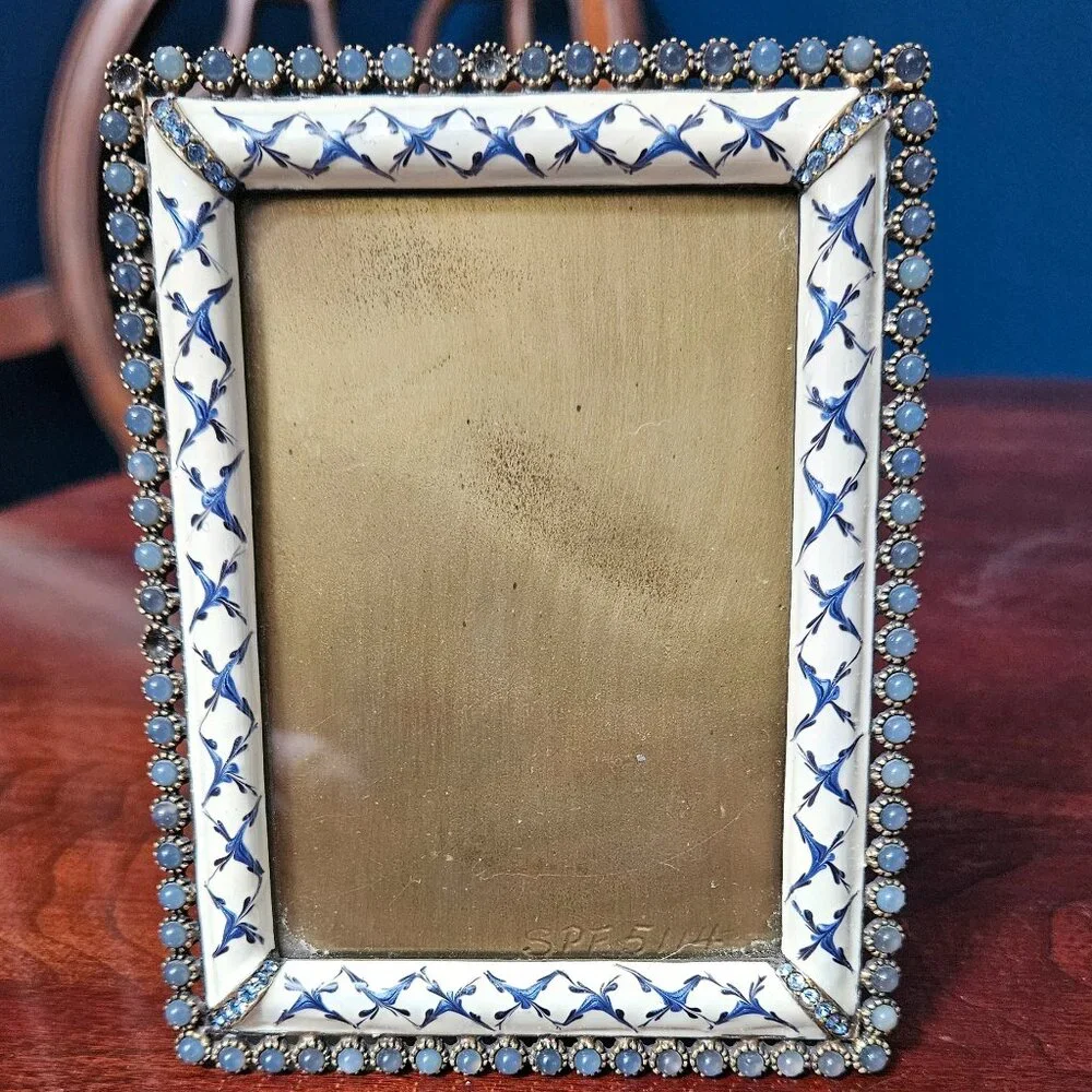 RARE JAY STRONGWATER EMILIA BLUE PAVE CRYSTAL STONE ENAMEL 3x4 PICTURE FRAME